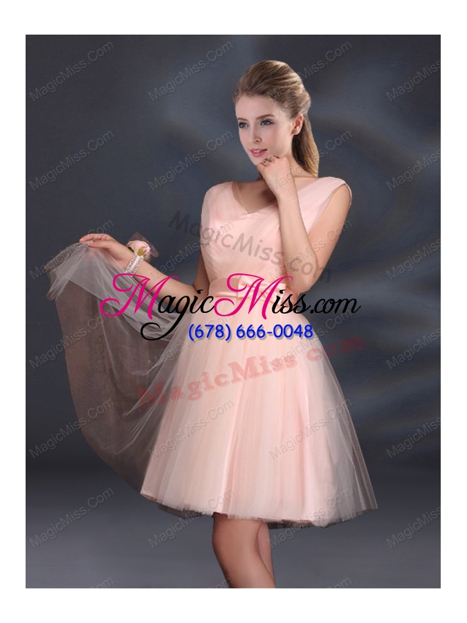 wholesale 2015 sweet belt mini length prom dresses with v neck