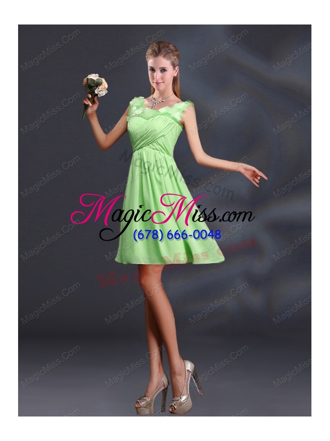 wholesale bateau a line prom dresses with appliques and ruching