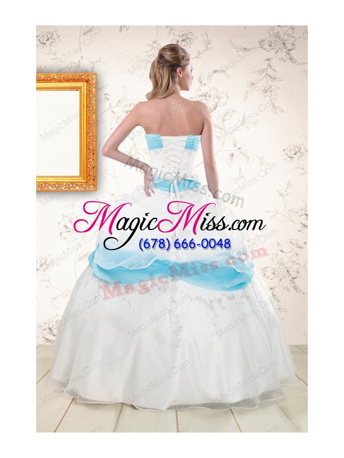 wholesale elegant white and baby blue ball gown quinceanera dress for 2015
