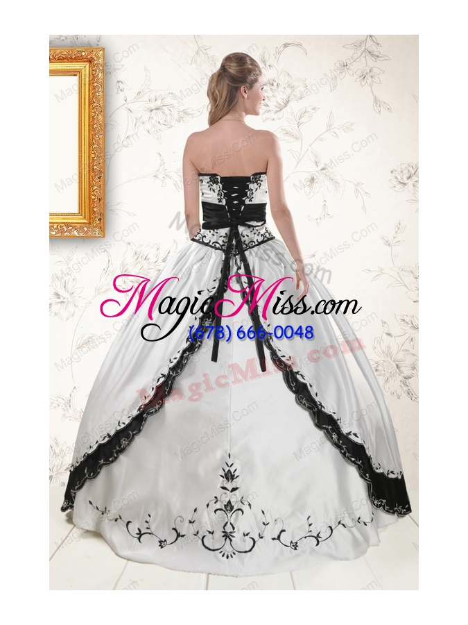wholesale 2015 exquisite embroidery quinceanera dresses in white and black