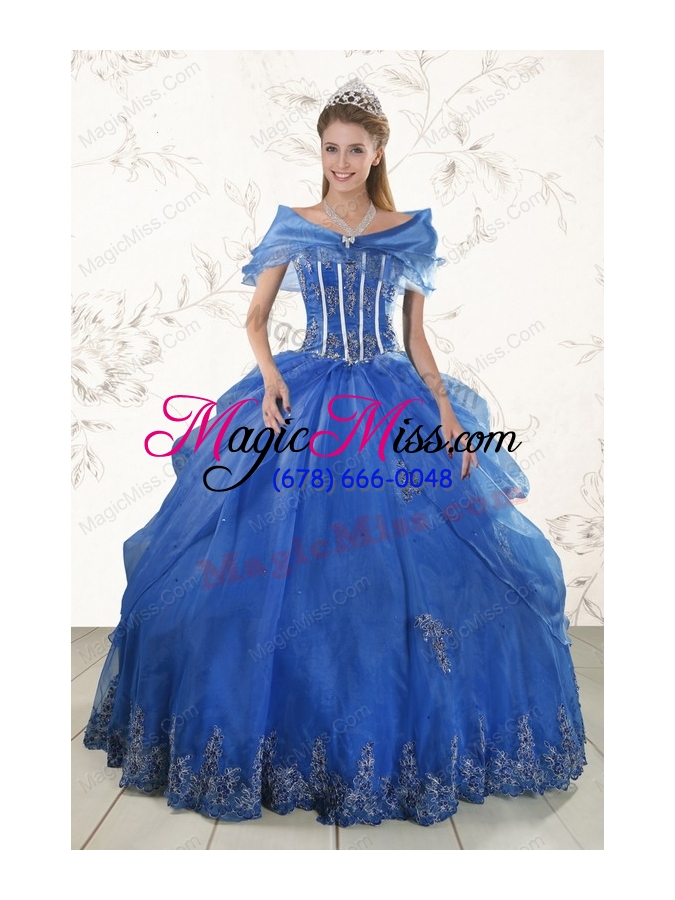 wholesale 2015 cheap appliques quinceanera dresses in royal blue