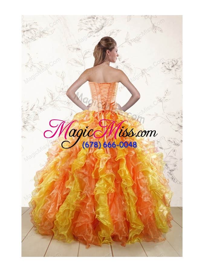 wholesale puffy luxurious 2015 quinceanera dresses with appliques and ruffles