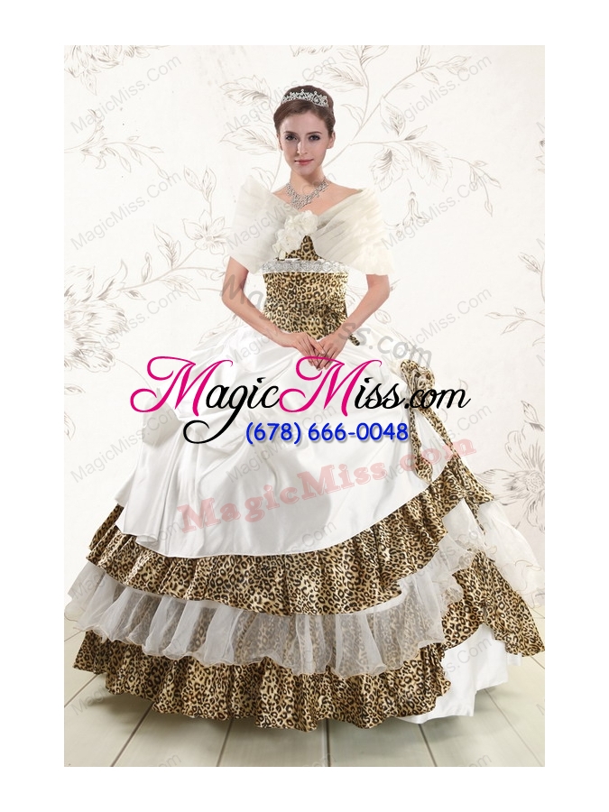wholesale 2015 unique leopard quinceanera dresses with hand made flower