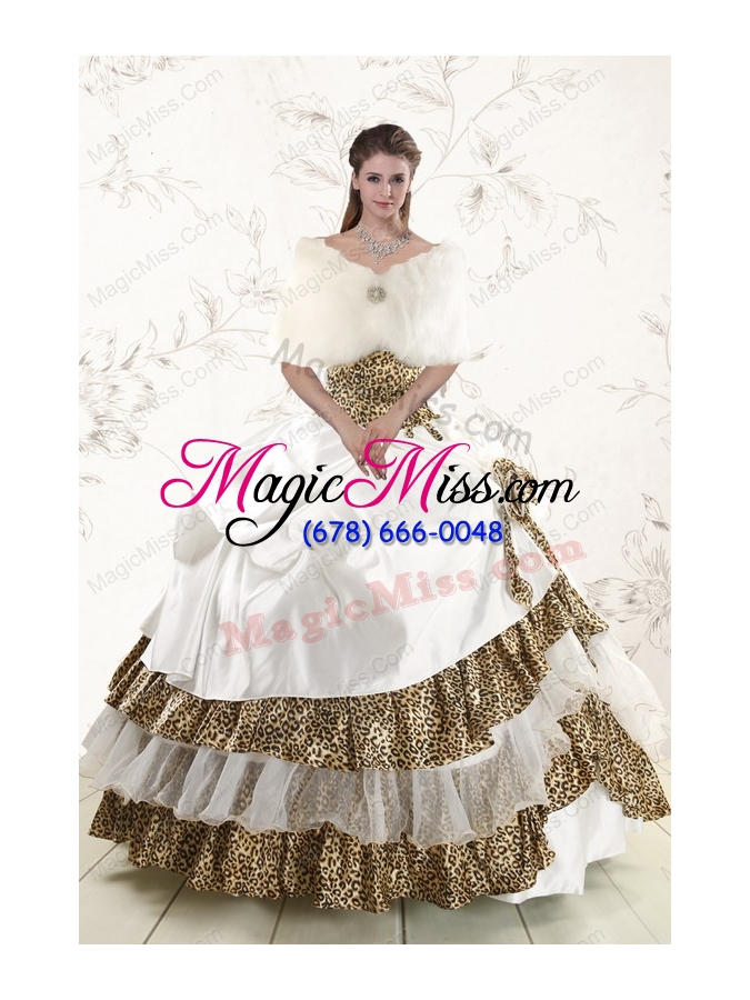 wholesale 2015 unique leopard quinceanera dresses with hand made flower