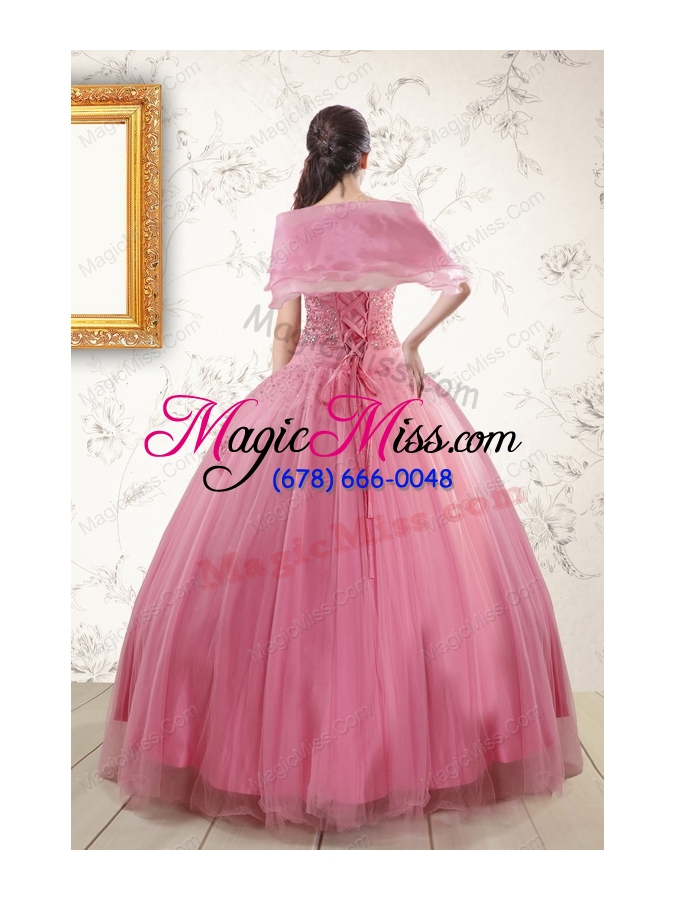 wholesale 2015 pretty pink quinceaneras dresses with appliques and beading