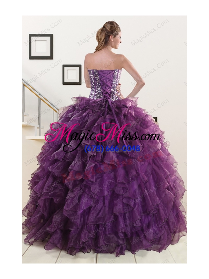 wholesale 2015 luxurious beading and ruffles quinceanera dresses in purple