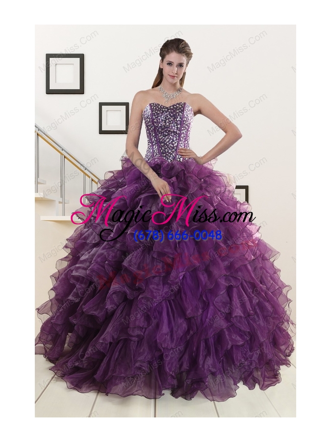 wholesale 2015 luxurious beading and ruffles quinceanera dresses in purple