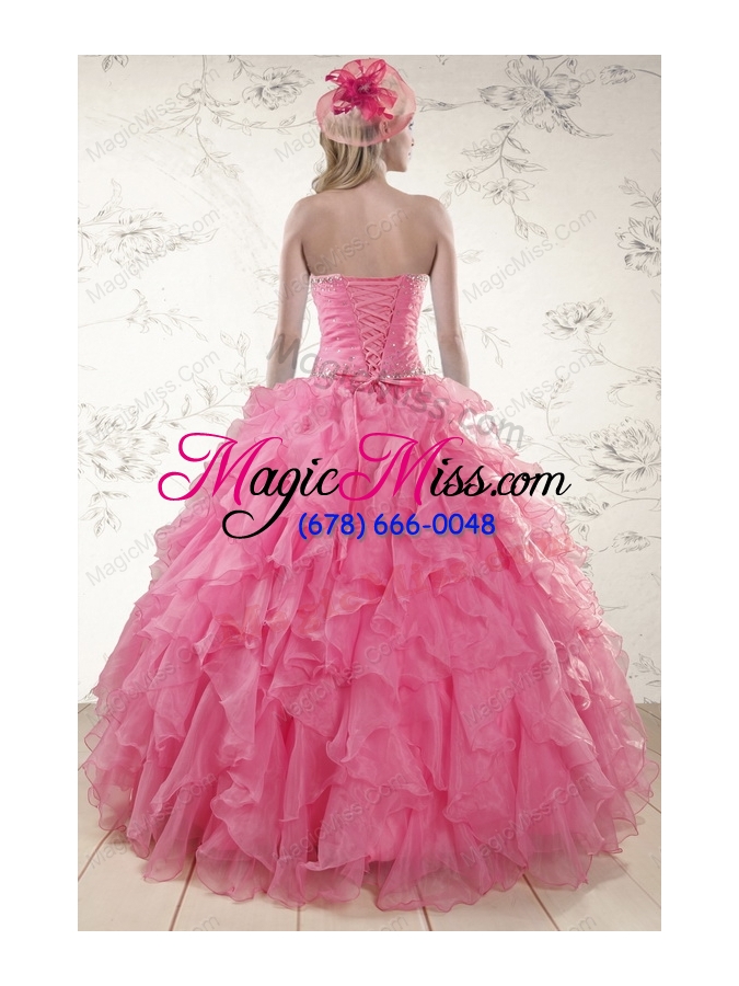 wholesale 2015 ball gown organza quinceanera dresses with beading and ruffles