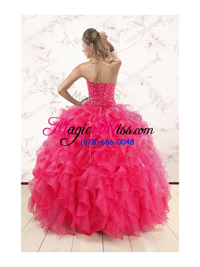 wholesale pretty beading and ruffles sweet 15 dresses in hot pink for 2015