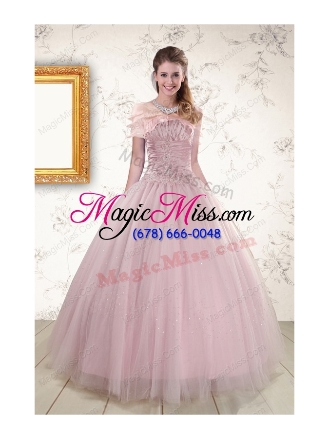 wholesale 2015 light pink strapless elegant sweet 16 dresses with appliques
