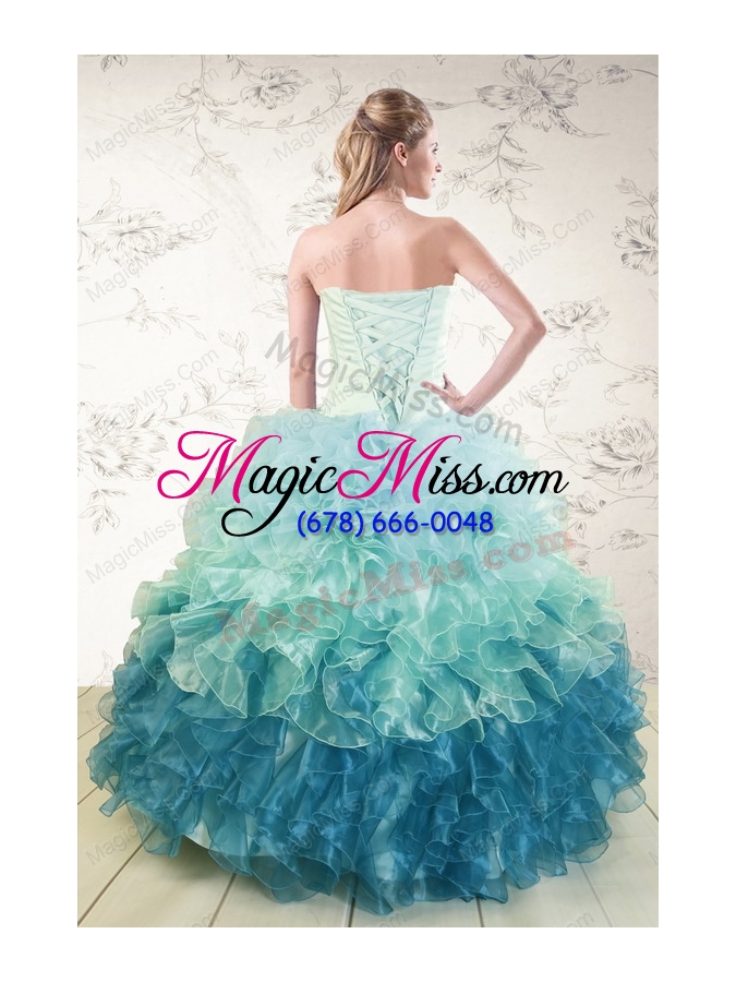 wholesale 2015 prefect multi color quinceanera dresses with beading and ruffles