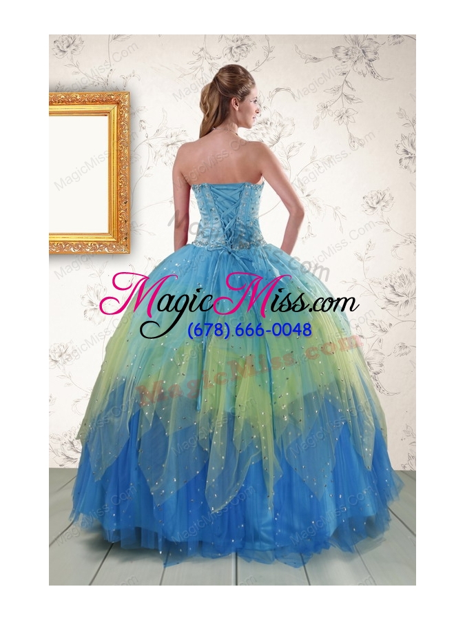 wholesale 2015 unique sweetheart beading and ruching quinceanera dresses in multi color