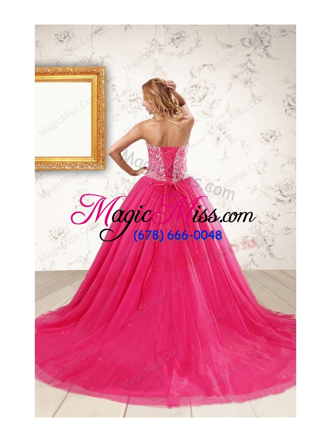 wholesale 2015 beautiful hot pink quinceanera dresses with beading and appliques