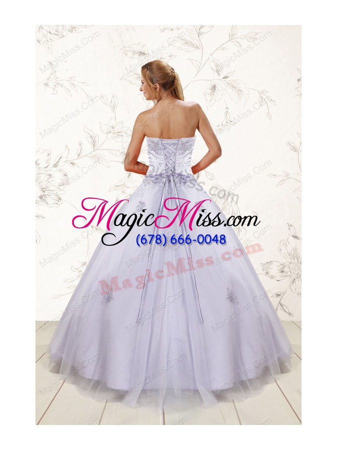 wholesale 2015 brand new strapless lavender quinceanera dresses with appliques