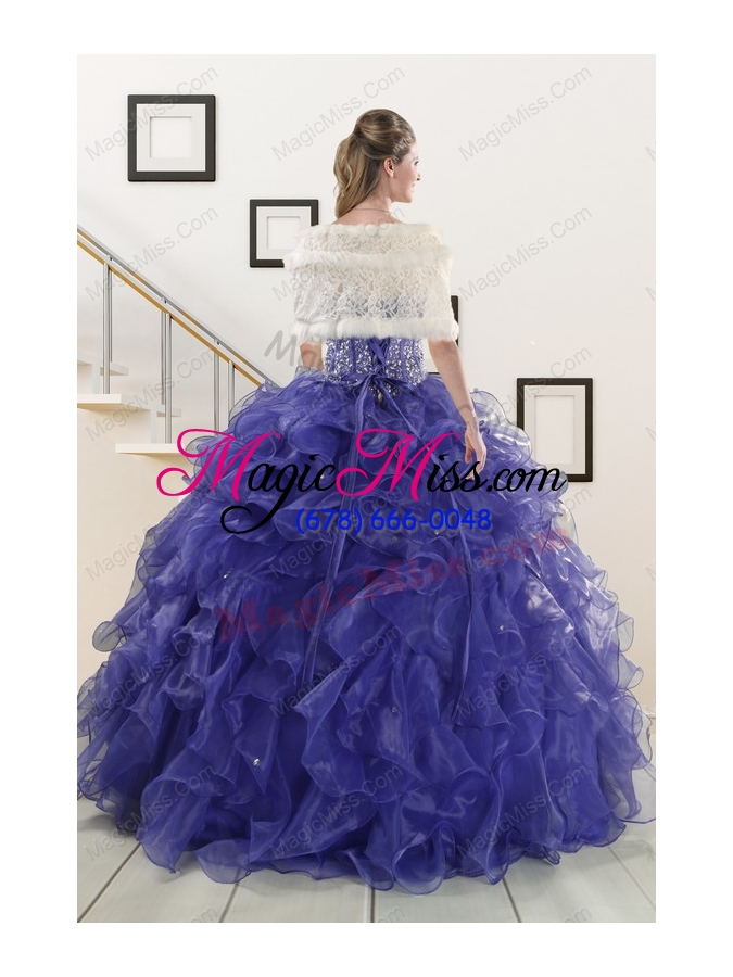 wholesale 2015 pretty sweetheart purple quinceanera dresses with beading and ruffles