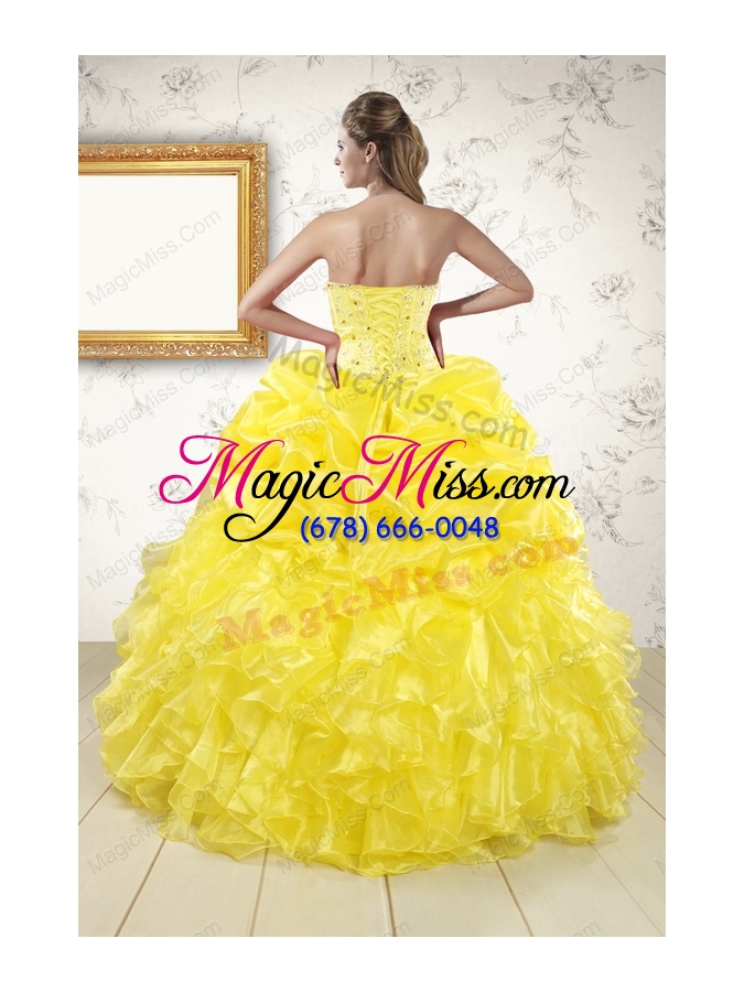 wholesale 2015 sweetheart yellow quinceanera dresses with beading