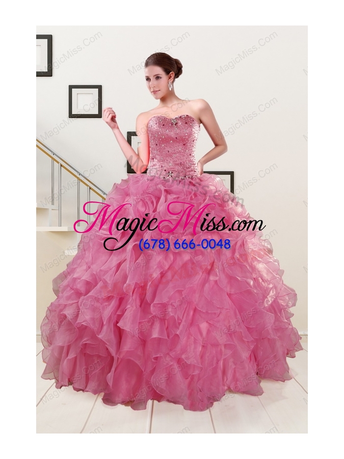 wholesale 2015 sweetheart pink quinceanera dresses with beading