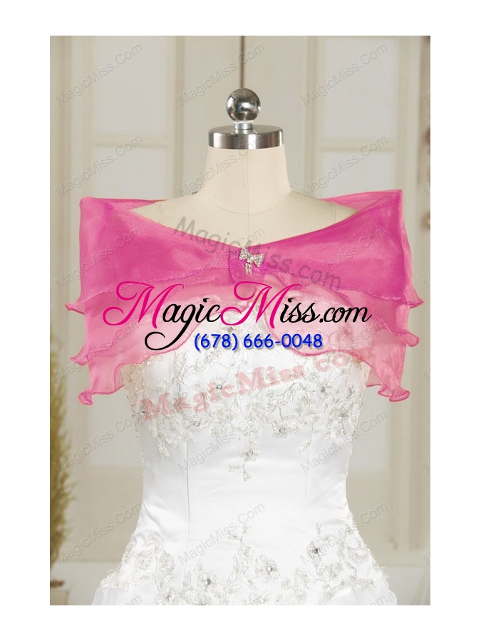 wholesale 2015 pretty straps hot pink quinceanera dresses with beading