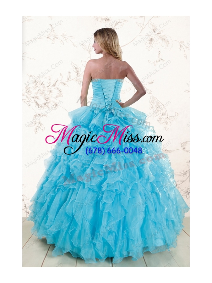 wholesale new style baby blue 2015 prefect beading and ruffles quinceanera dresses