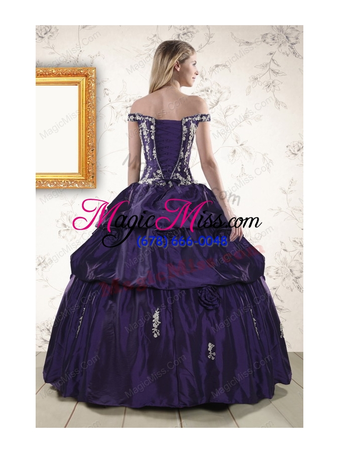 wholesale 2015 new style off the shoulder appliques quinceanera dresses in purple