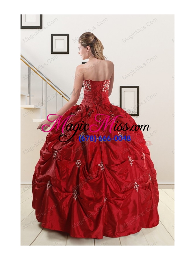 wholesale new style strapless appliques wine red quinceanera dresses for 2015