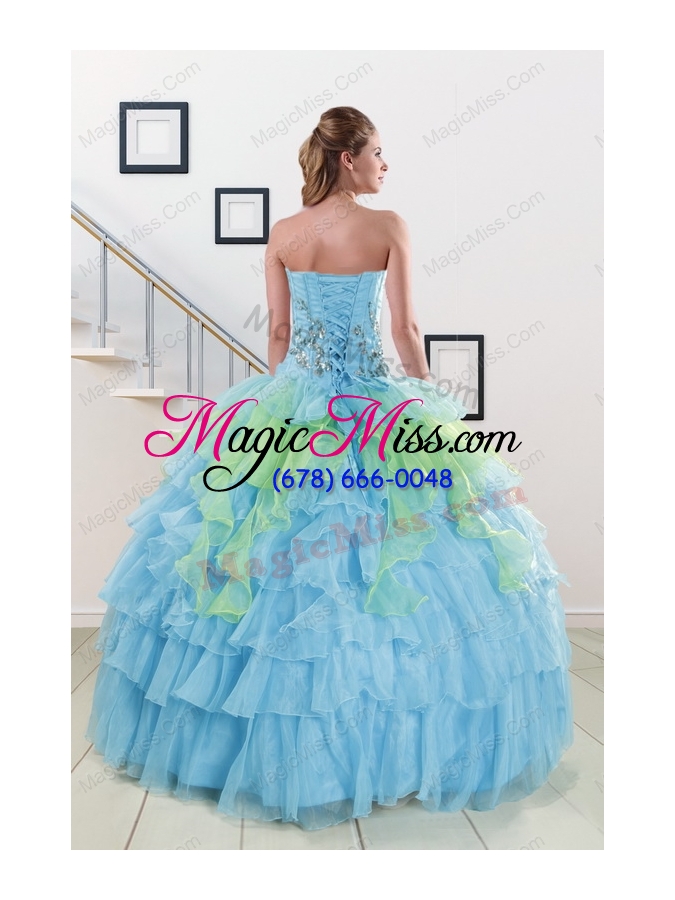 wholesale new style beading strapless multi-color quinceanera dress for 2015