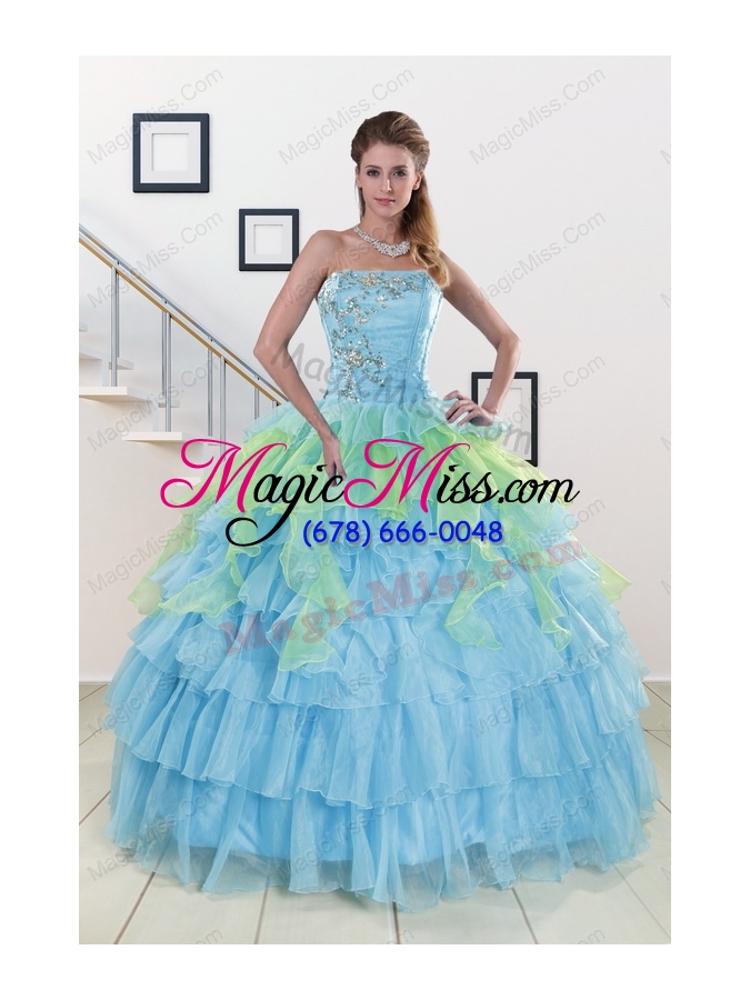 wholesale new style beading strapless multi-color quinceanera dress for 2015