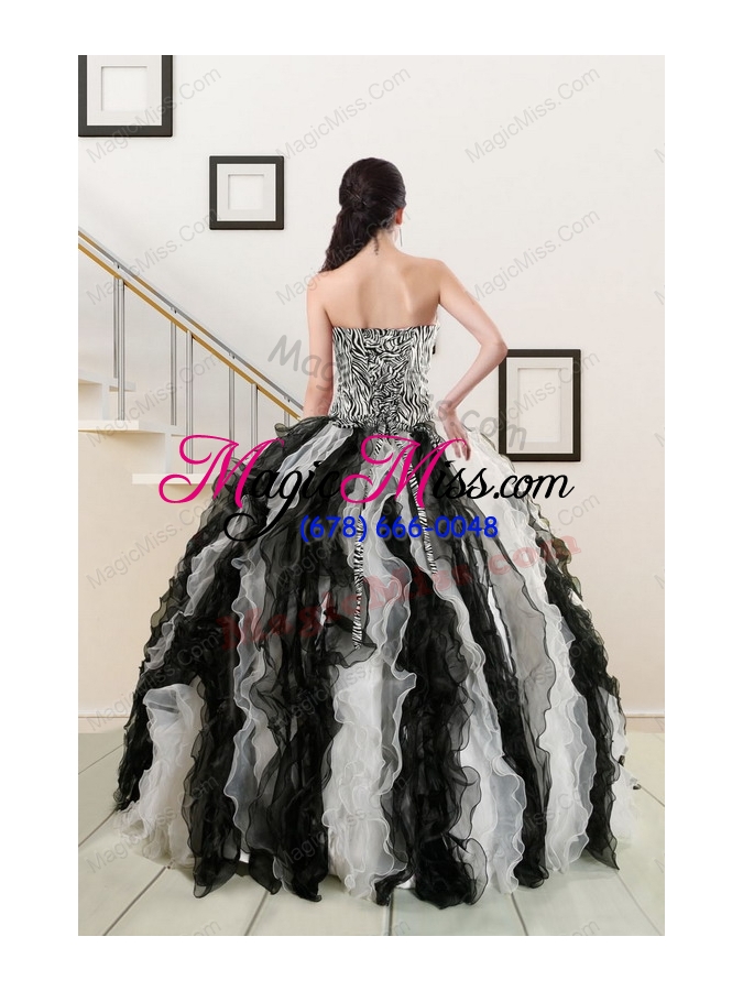 wholesale 2015 new style black and white quinceanera dresses with zebra and ruffles