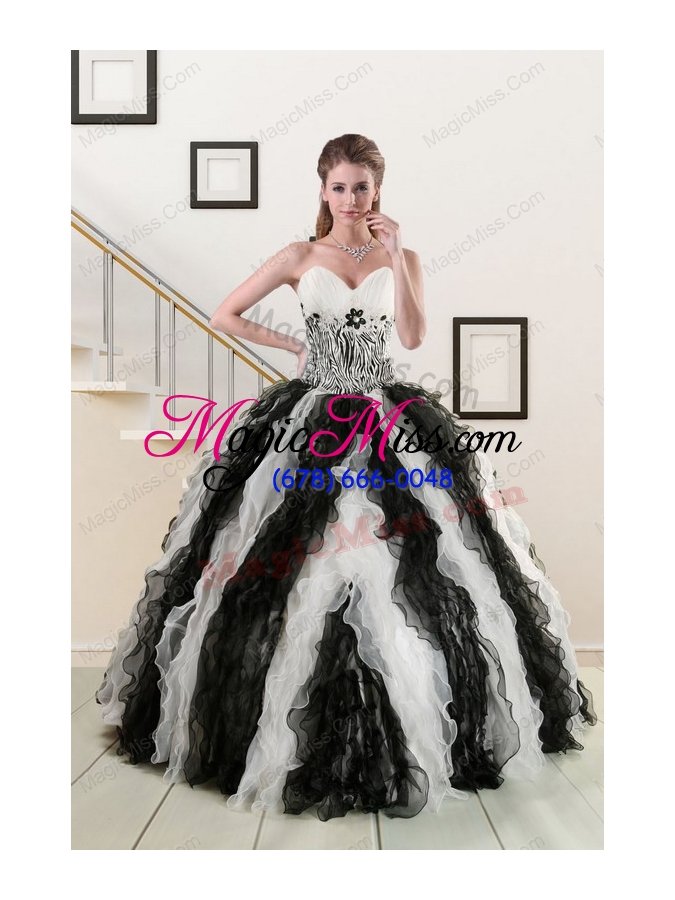 wholesale 2015 new style black and white quinceanera dresses with zebra and ruffles