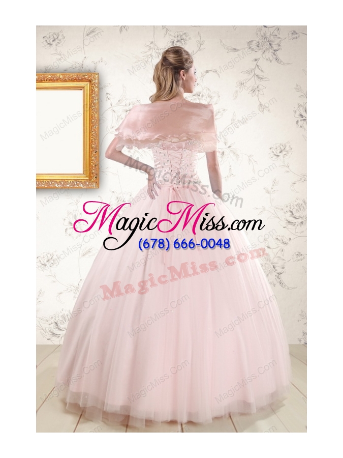 wholesale 2015 new style light pink beading quinceanera dresses