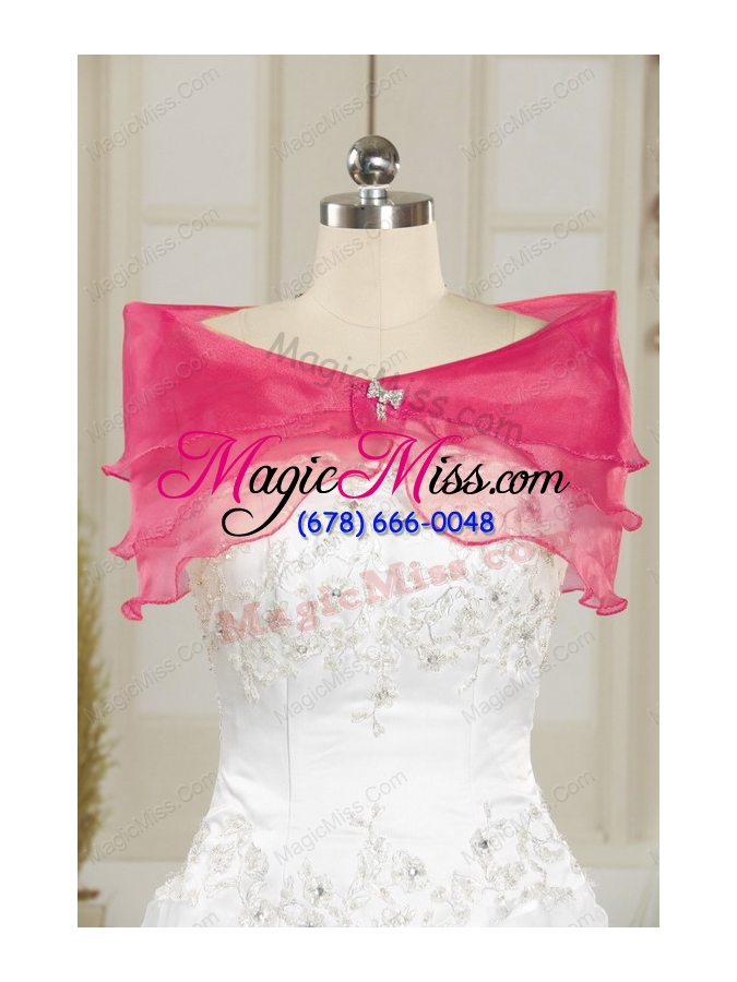wholesale 2015 new style hot pink strapless quinceanera dresses with appliques