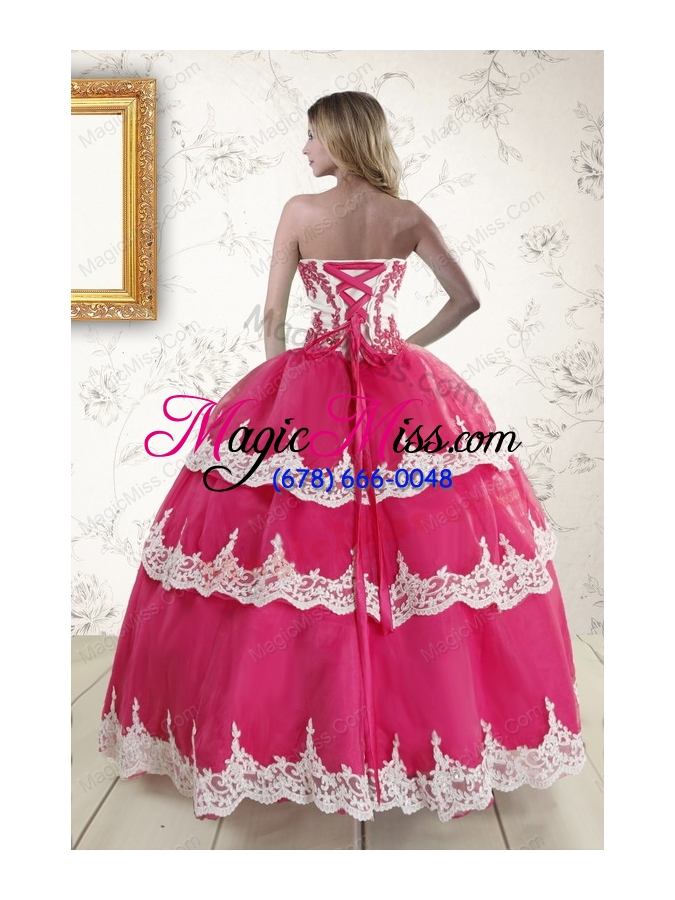 wholesale 2015 new style hot pink strapless quinceanera dresses with appliques