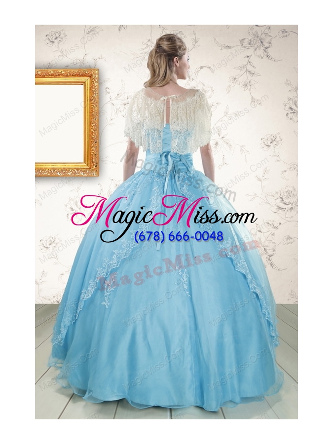wholesale 2015 discount baby blue strapless quinceanera dress with beading