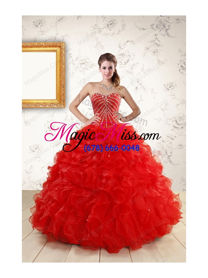 wholesale 2015 ball gown beading quinceanera dresses in red