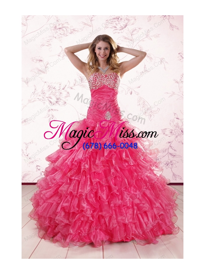 wholesale 2015 elegant sweetheart hot pink quinceanera dresses with ruffles