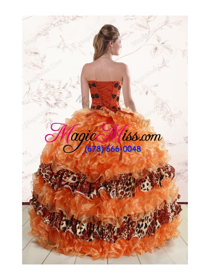 wholesale 2015 exquisite sweetheart leopard quinceanera dresses in orange