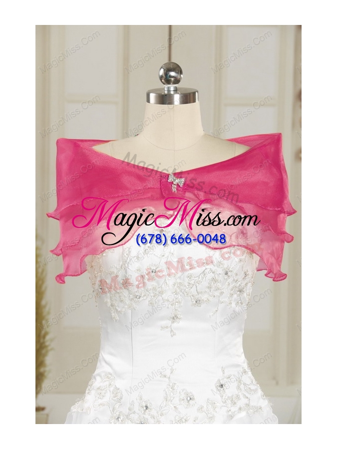 wholesale luxurious embroidery sweet 15 dresses in white and hot pink