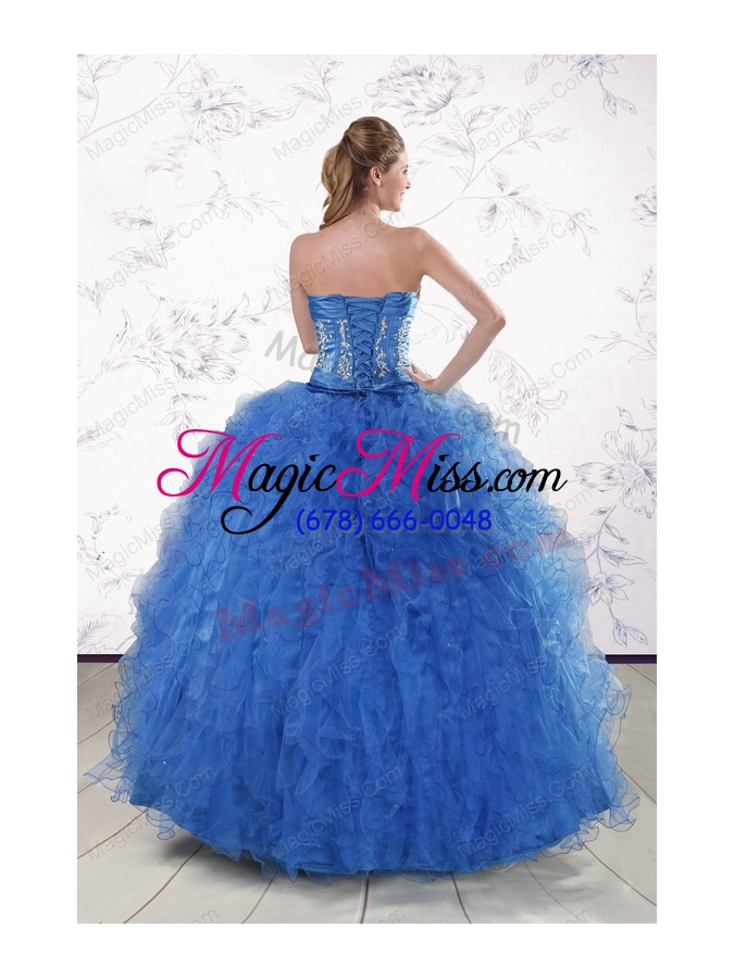 wholesale pretty royal blue 2015 quinceanera dresses with appliques and ruffles