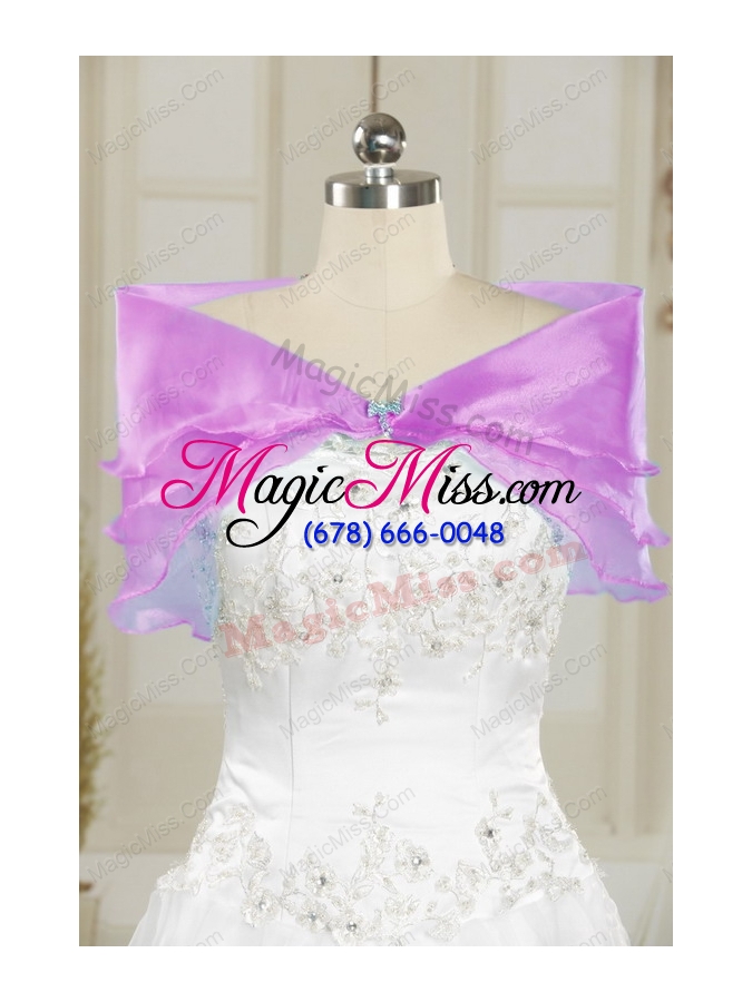 wholesale 2015 romantic purple ball gown quinceanera dress with appliques and ruffles