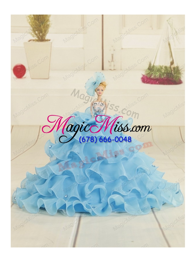 wholesale 2015 pretty blue and white quinceanera dresses with beading and pick ups
