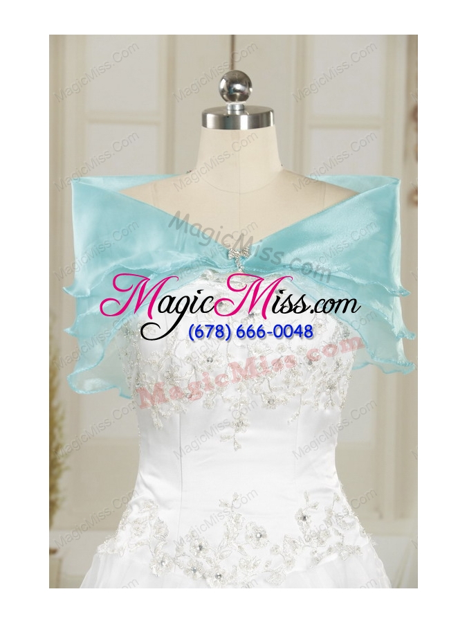 wholesale 2015 pretty blue and white quinceanera dresses with beading and pick ups