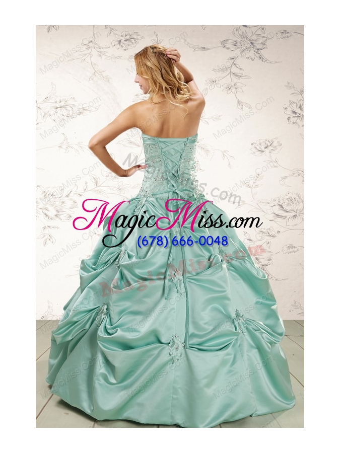 wholesale cheap turquoise quinceanera dresses with appliques and pick ups