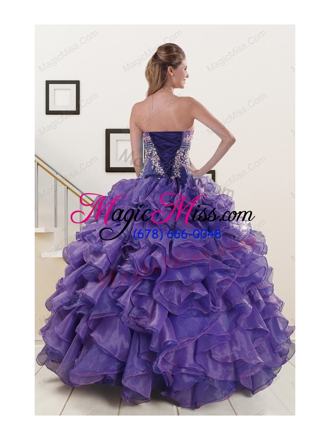 wholesale 2015 prefect purple sweet 15 dresses with embroidery and ruffles