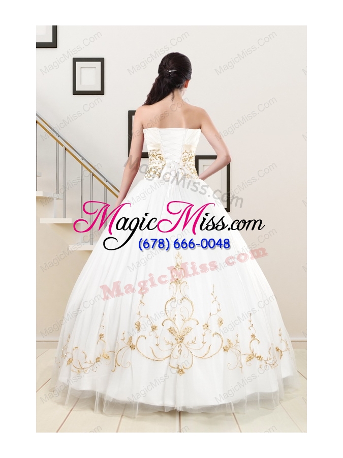 wholesale 2015 spring modest beading quinceanera dresses in white
