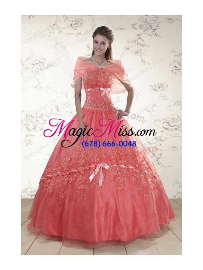 wholesale watermelon sweetheart appliques sweet 15 dresses for 2015