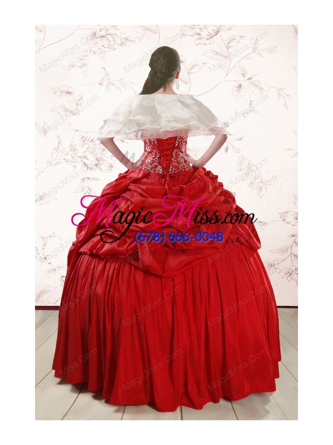 wholesale 2015 red affordable sweetheart beading quinceanera dresses