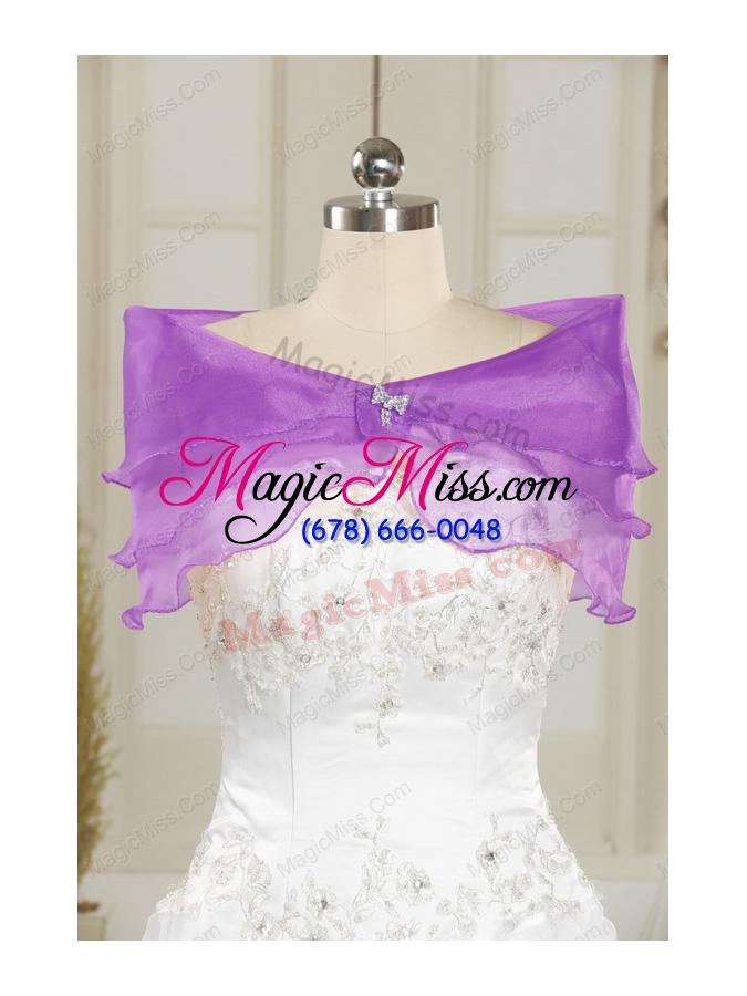 wholesale 2015 discount purple strapless appliques quinceanera dresses