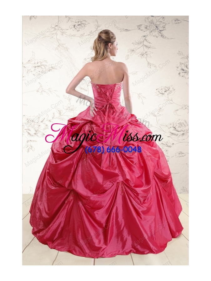 wholesale 2015 cheap appliques quinceanera dresses in hot pink