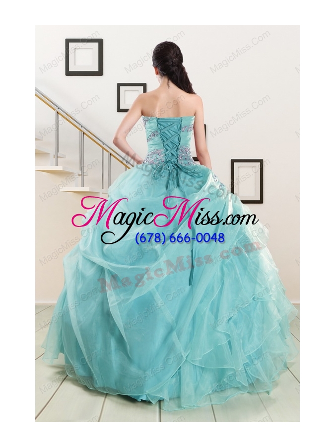 wholesale beading and ruffles pretty quinceanera dresses in turquoise for 2015