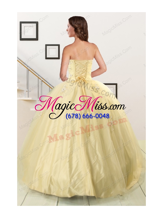 wholesale latest appliques quinceanera dress in light yellow for 2015
